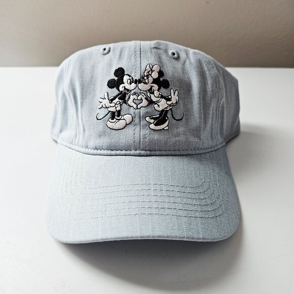 Disney Minnie Mouse Mickey Hat Denim Adjustable Baseball Cap Authentic Love - Picture 1 of 6